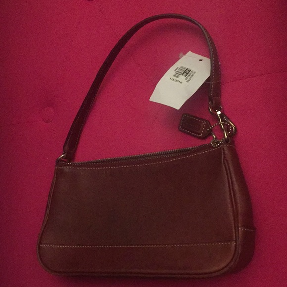 Small Brown Leather Coach Purse with Logo Dangle - Picture 8 of 8